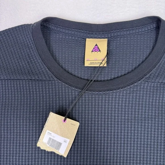 NWT Nike ACG Mens XXL Black Waffle Knit Layered Long Sleeve Shirt AQ3519-010 - Picture 2 of 10